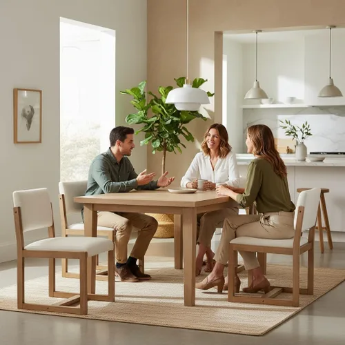 LukeAlon Juego de 4 sillas de comedor vintage de lino, sillas laterales de cocina con respaldo abierto de granja con patas de madera maciza, sillas