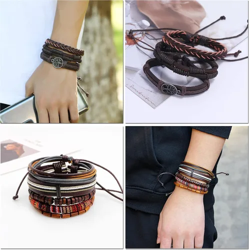 Miniatura 6 de MOZAKA 36 pulseras de cuero trenzado para hombres y mujeres, hechas a mano, pulseras de cuentas de madera, pulseras étnicas tribales vintage, juego