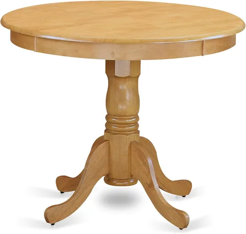 Miniatura 4 de East West Furniture ANTI3-OAK-C - Juego de mesa y sillas de cocina de 3 piezas que contiene una mesa de comedor redonda con pedestal y 2 sillas