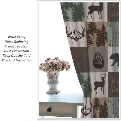 Miniatura 7 de Cortinas rústicas de alce y oso, tratamiento retro para ventana de cabaña de oso salvaje para dormitorio, cocina, cortinas de estilo rústico Retro