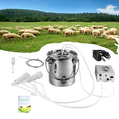 Ordeñadora eléctrica de cabras, ordeñadora automática portátil de cabra con cubo de acero inoxidable de 3 L, suave y eficiente para ordeño diario de
