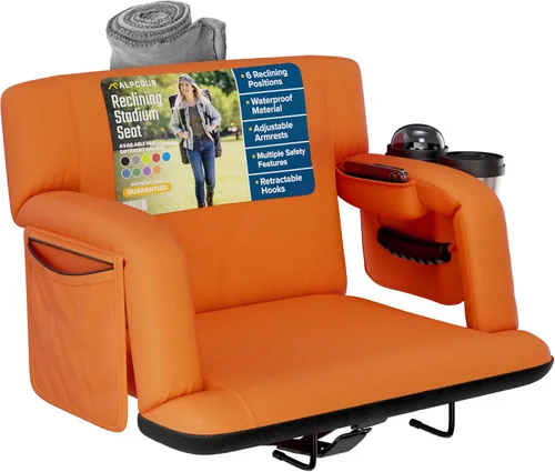 Miniatura 22 de Asientos de estadio reclinables para gradas con respaldo – Cojín ancho para silla de grada, reposabrazos, bolsillos grandes y múltiples