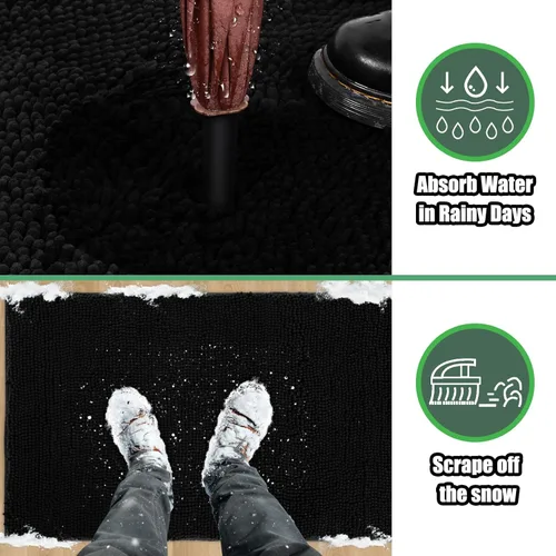 Miniatura 3 de IM HOME Tapete absorbente de felpilla para exteriores, 36 x 24 pulgadas, lavable, tapete para puerta de perro, antideslizante, tapete para Negro