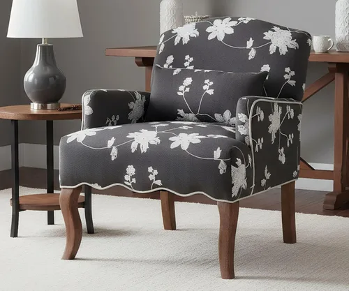 Miniatura 11 de Silla decorativa floral cómoda de tela, cómoda silla de lectura tapizada moderna con almohada extraíble con respaldo alado para sala de estar, Beige