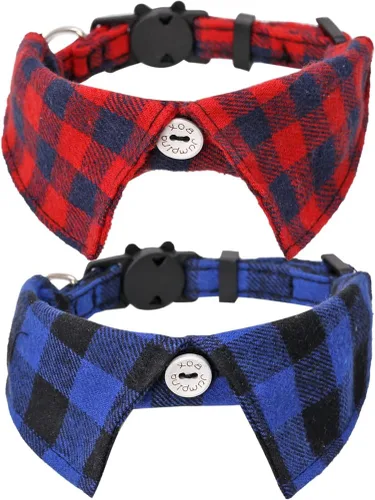 Miniatura 12 de Juego de 2 collares de gato con corbata de moño y campana para gatito ajustable de seguridad