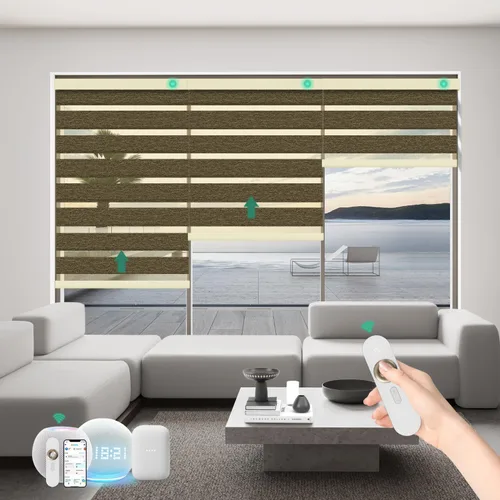 Miniatura 21 de Persianas motorizadas de cebra con control remoto, funcionan con HomeKit Alexa, cortinas eléctricas automáticas para ventanas, 60% opacas, filtro