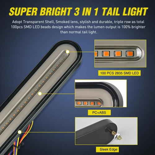 Miniatura 6 de Nilight Barra de luz trasera para remolque con señales de giro, parada y marcha atrás 3 en 1, luces de freno 2 paquetes, 9 pulgadas, 100 LED rojo