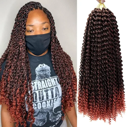 Miniatura 46 de Dorsanee Cabello Passion Twist Ombré de 18 pulgadas, 6 paquetes, Cabello de Ganchillo Water Wave, Cabello Largo Bohemio Rizado para Trenzar