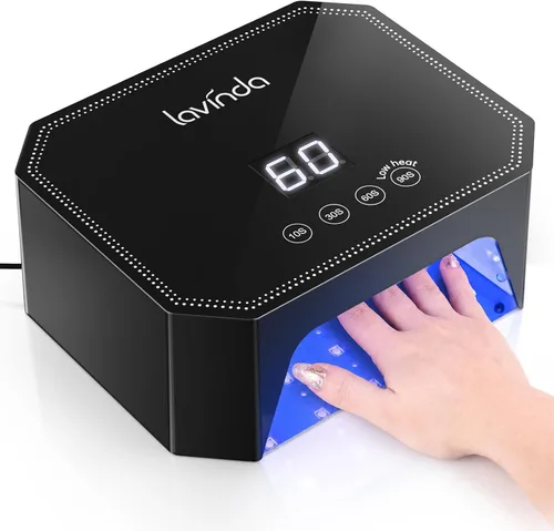 Lavinda Lámpara de uñas LED UV de 54 W, luz de uñas de gel enchufable con pantalla LCD, 4 temporizadores, sensor automático, longitud de onda doble,