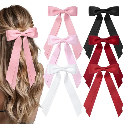 Miniatura 26 de Aileam 2 piezas lazos de cabello de satén sedoso, pinza para cabello, cinta blanca para cabello, sujetador de cola de caballo, accesorios, Blanco