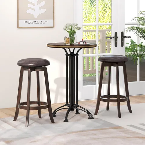 Miniatura 2 de COSTWAY Juego de 2 taburetes de bar giratorios de 29 pulgadas, taburetes de bar tapizados con asiento de piel sintética y patas de madera de goma