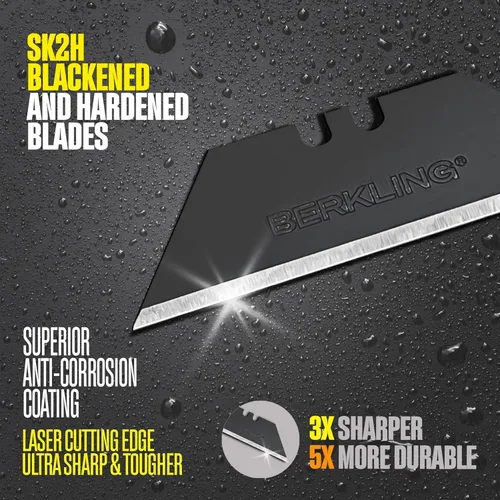 Miniatura 3 de Berkling SK2H - Cuchillas para cuchillos utilitarios, 50 unidades con dispensador, acero al carbono negro endurecido afilado con láser, ultra 3