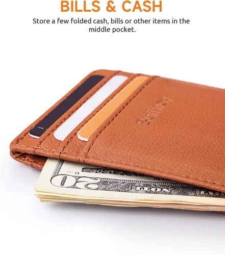 Miniatura 62 de Buffway Billetera delgada para hombre, minimalista con bolsillo frontal delgado, tarjetero de cuero con bloqueo RFID para viajes de trabajo