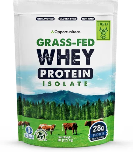 Opportuniteas Polvo aislado de proteína de suero alimentado con hierba, 0.99 oz de proteína sin sabor en polvo sin edulcorantes artificiales, vacas