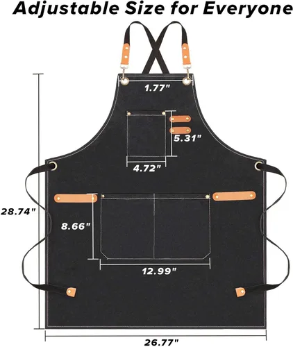Miniatura 5 de LZMS Delantal de chef para hombres y mujeres, delantal de trabajo de lona con espalda cruzada con 3 bolsillos grandes, resistente al agua