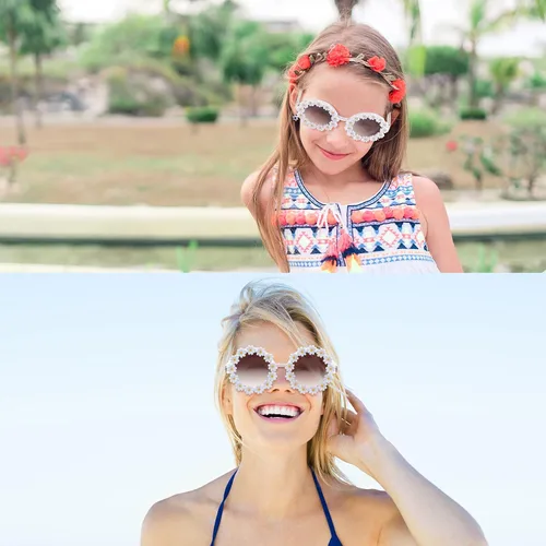 Miniatura 6 de 3 paquetes de gafas de sol retro con margaritas para mujer, gafas redondas de discoteca, gafas de sol novedosas florales para adultos y niños, M