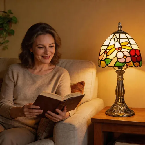 Miniatura 3 de Lámpara de mesa pequeña estilo Tiffany, lámpara de vidrio teñido antiguo de 5 pulgadas, lámpara de mesa de noche para escritorio, para dormitorio