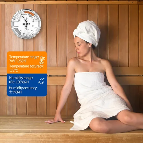 Miniatura 6 de Termómetro de sauna, termómetro de habitación interior, higrómetro 2 en 1 para baños de sauna, no requiere