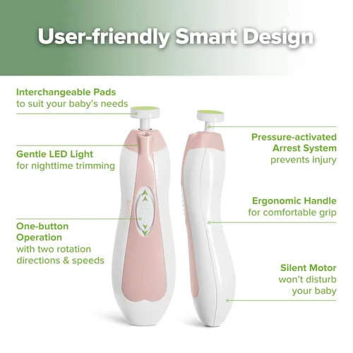 Miniatura 5 de haakaa Kit de cortaúñas eléctrico para bebés, kit de cortaúñas para recién nacidos, niños pequeños o adultos, cuidado de uñas y pies, juego de Rosa