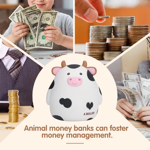 Miniatura 5 de H&W Alcancía de vaca, tamaño L, caja de monedas irrompible para niños, lindo banco de dinero de animales para cumpleaños para niños y niñas, cajas