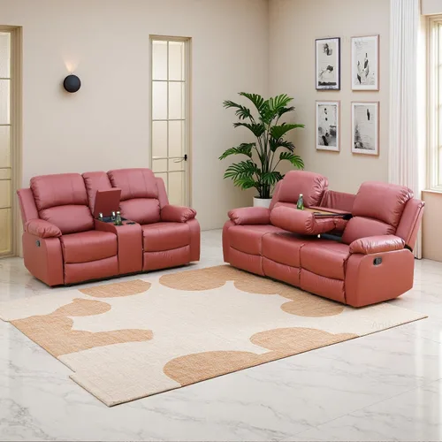 Miniatura 13 de Juego de sala de Estar reclinable de 3 piezas, juego de sofá reclinable Manual para conjunto de muebles de sala de Estar, con consola de Gris oscuro