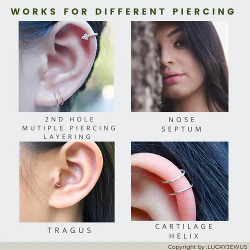 Miniatura 51 de Small Gold or Sterling Silver Huggie Hoop Earrings for Women Cartilage Nose Helix Tragus