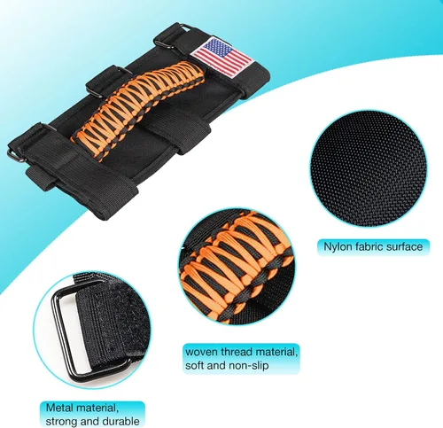 Miniatura 4 de GAIZON Paquete de 2 asas de agarre de barra antivuelco, asas de paracord para Jeep Wrangler CJ YJ TJ JL JK LJ JLU JKU Sahara Freedom Rubicon, Naranja