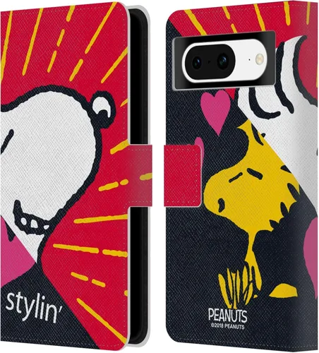 Head Case Designs Officially Licensed Peanuts Snoopy & Woodstock 2 Halfs and Laughs Leather Wallet Case Compatible with Google Pixel 8 Snoopy y