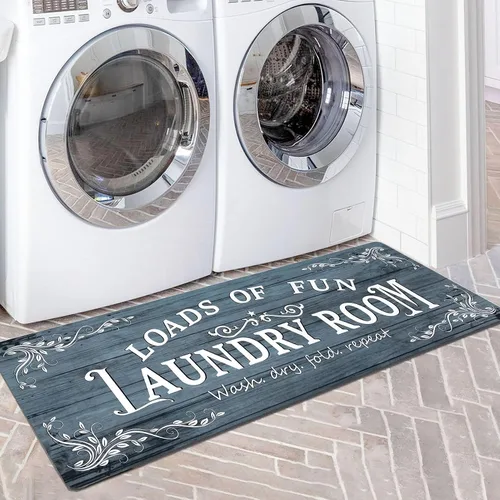 Miniatura 13 de Lansny Alfombra de lavandería de 20 x 60 pulgadas, antideslizante, impermeable, para decoración de cuarto de servicio, lavable, alfombra de Gris