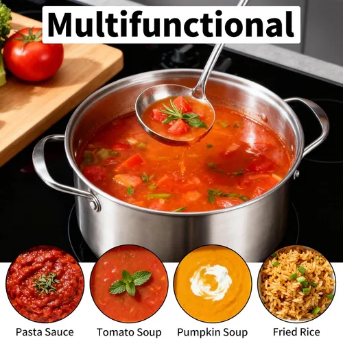Miniatura 7 de TBWHL Cucharón de Sopa de Metal 34 cm de Acero Inoxidable 304 con Mango Largo - Cucharón de Cocina Profesional con Mango Ergonómico y Equilibrio