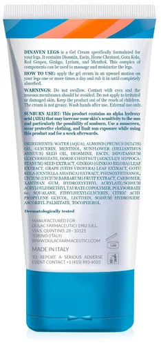 Miniatura 2 de Dulac, Dinaven Legs Gel Cream, refrescante y refrescante, con diosmina y mentol, extracto de castaño de indias, escoba de carnicero y vid roja