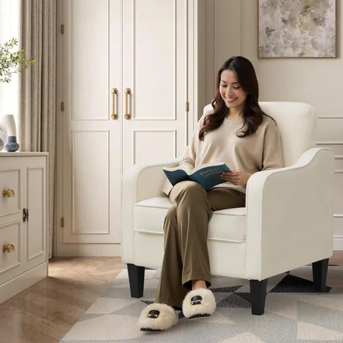 Miniatura 3 de Silla decorativa para sala de estar, silla de lectura moderna de mediados de siglo para dormitorio, sillón tapizado con bolsillos laterales, cómodo