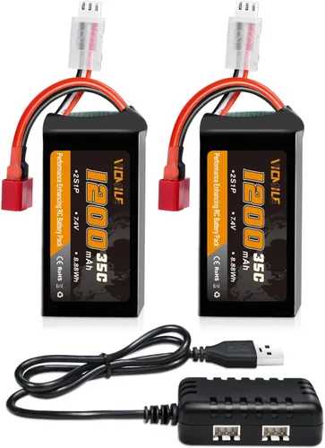 Batería Lipo de 7.4V 1200mAh 2S 35C Batería recargable de alta tasa de descarga con enchufe T estilo Dean apto para WLtoys A949 A959 A969 A979 K929