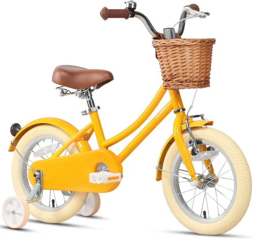 Miniatura 41 de Glerc Little Molly - Bicicleta de crucero retro para niños de 2 a 13 años de edad con cesta de mimbre y ruedas de entrenamiento/soporte, varios