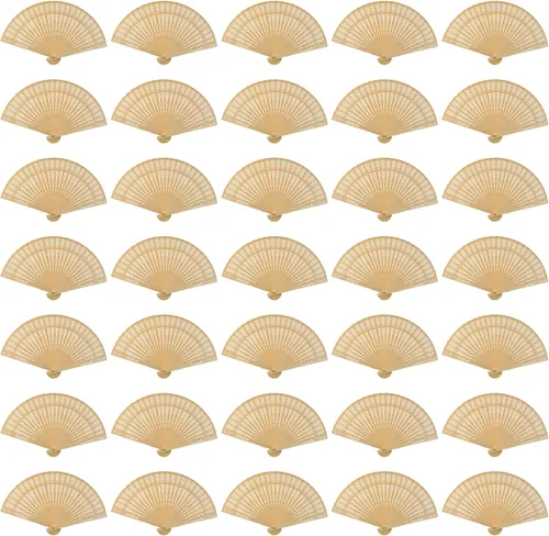 Wobe Paquete de 60 abanicos de sándalo para recuerdos de boda, abanicos plegables de mano de madera, calados, para bodas, fiestas, decoración del