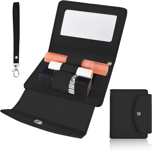 Miniatura 14 de Estuche de lápiz labial de PU con espejo, con capacidad para 4 lápices labiales largos, organizador de maquillaje, estuche de viaje para cosméticos