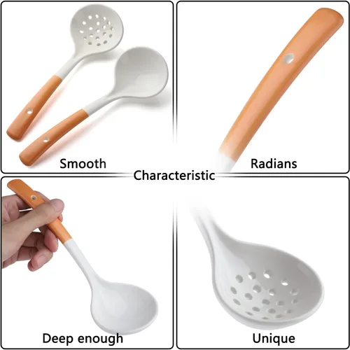 Miniatura 3 de Juego de 2 cucharones de cerámica con cucharón grande para sopa con espumadera, cucharones ranurados, cucharones de cocina, cucharas coladoras