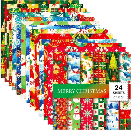 Miniatura 9 de 24 Sheets Christmas Theme Scrap Paper 6 inches One-Sided Cartoon Snowma Scrapbooking Supplies Set for DIY Album Material Background Junk Journal