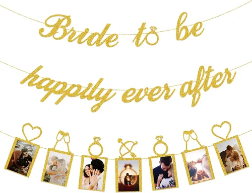 Decoraciones de despedida de soltera – Cartel de la novia para siempre feliz y cartel de fotos para despedida de soltera, boda, fiesta de