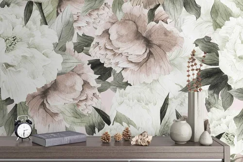 Miniatura 4 de Murwall Papel Pintado Floral, Peonías Flores Acuarela Murales de Pared