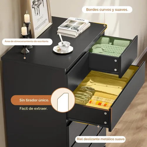 Miniatura 3 de DICTAC Cómoda Alta Negra para Dormitorio con 8 Cajones, Cómodas y Cajoneras Altas de 59.6", Organizador de Armario de Madera Moderno y Gabinete