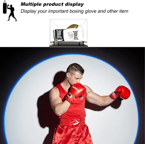 Miniatura 4 de Vitrina transparente para guantes de boxeo, estuche de exhibición de guantes de béisbol acrílicos de autoensamblaje para tamaño completo, vitrina