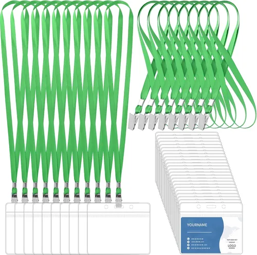 100 unidades de cordones para tarjetas de identificación y 100 unidades de soportes transparentes reutilizables para etiquetas de nombre con clip,