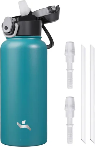 Miniatura 47 de Konokyo Botella de agua aislada de 22 onzas con pajilla, asa de transporte, verde militar