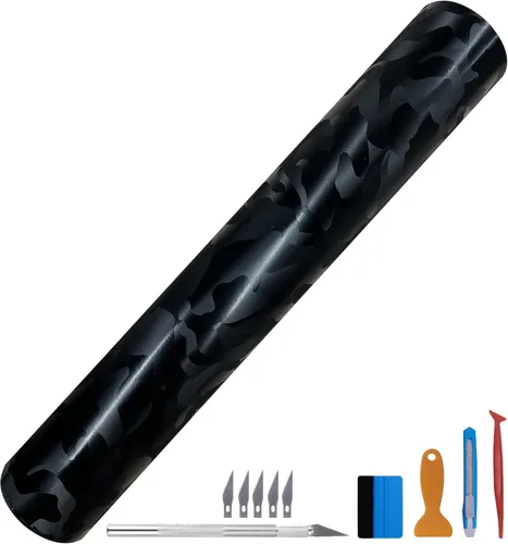 Miniatura 36 de LZLRUN Rollo de Vinilo Negro de Fibra de Carbono Mate Forjado con Liberación de Aire, Lámina Adhesiva, Película para Calcomanía DIY de Automóvil