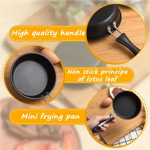 Miniatura 3 de Sartén con un huevo, mini sartén de inducción, sartén pequeña negra, olla antiadherente resistente al calor, sartén portátil para estufa