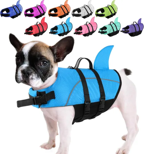 Miniatura 19 de Chaleco salvavidas para perros Ripstop, chaleco salvavidas de tiburón para perros, salvavidas de seguridad con alta flotabilidad y asa de elevación