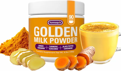 Turmaquik Mezcla de polvo de cúrcuma de leche dorada orgánica + mezcla de superalimentos de jengibre, pimienta negra, curcumina, canela, cardamomo,