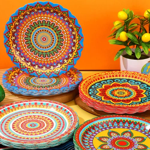 Miniatura 4 de FoldTier 60 platos de papel mexicanos para fiesta de 9 pulgadas, para fiesta de Cinco de Mayo, platos desechables para fiestas de tacos, suministros