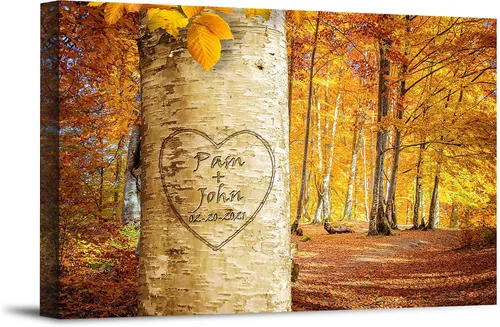 Miniatura 11 de Autumn Path - Lienzo personalizado o impresión fotográfica y obra de arte enmarcada con nombres de pareja, fecha especial en impresiones, gran